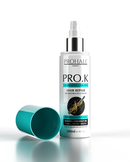 Prohall Cosmetic Pro K Liquid Keratin Hair Treatment for Dry & Damaged Hair – Pro K Beautiful Brazilian Treatment - Adds Volume, Frizz Control & Hair Shine Spray - 6.76 fl. Oz