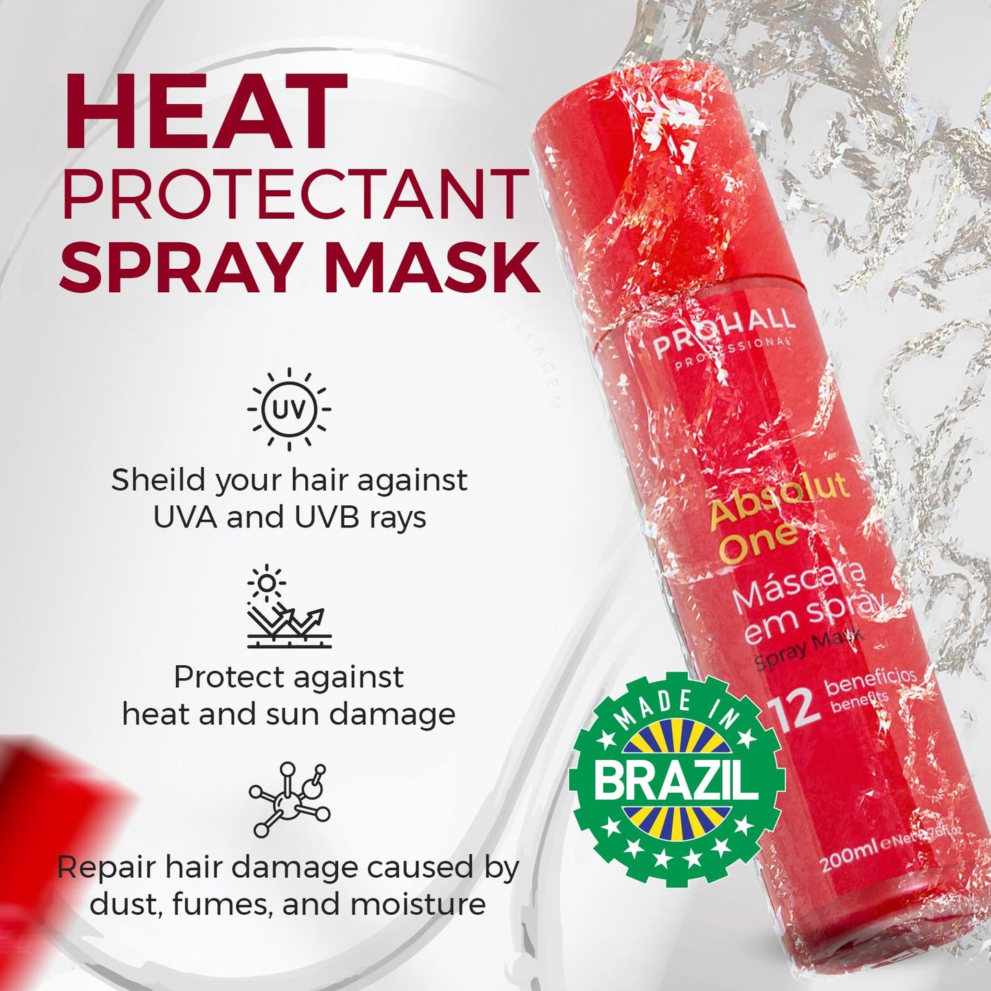 Prohall Cosmetic Heat Protectant for Hair - Leave in Thermal Protector Cream - Nourish & Hydrate Hair - Reduce Frizz & Prevent Split Ends Absolut One - 6.76 fl. Oz